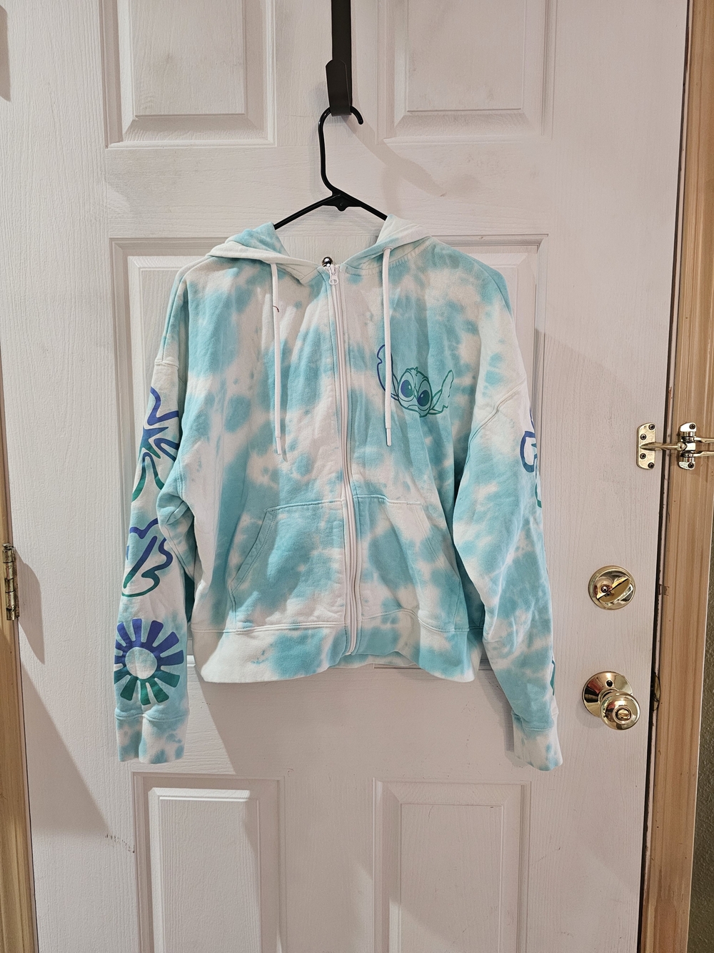 Disney Light Blue & White Tie-Dye Hoodie with Stitch Accent